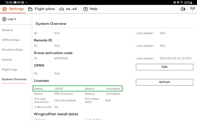 LIDAR license activated confirmation